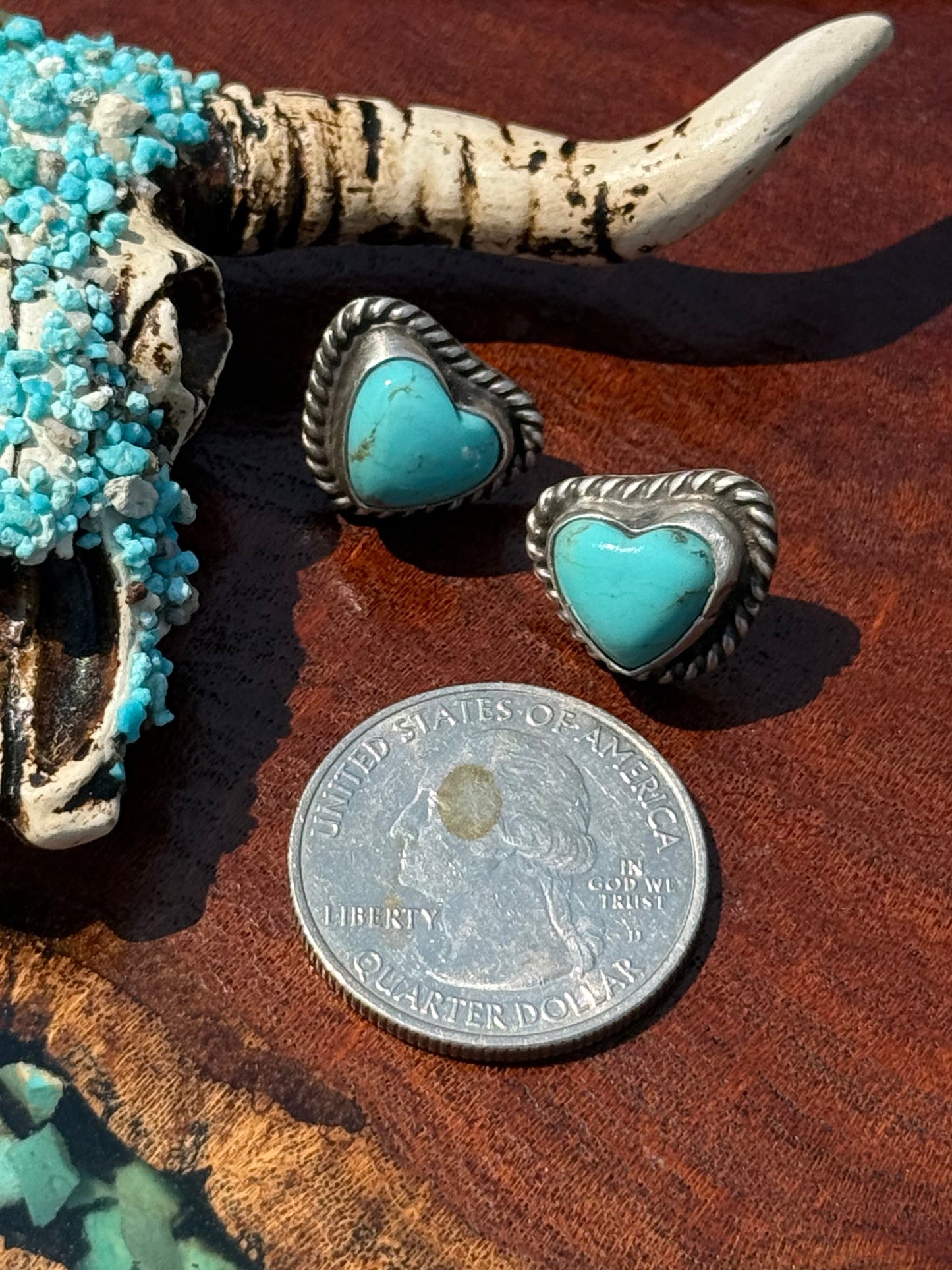 Navajo Handmade Kingman Turquoise Heart Stud Earrings