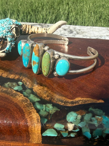 Augustine Largo Kingman Turquoise Five Stone Cuff Bracelet