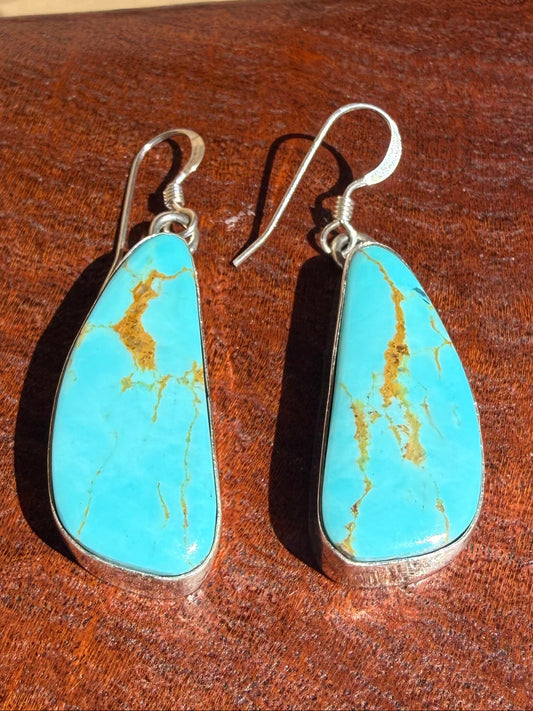 Navajo Handmade Kingman Turquoise Earrings Set in Sterling Silver