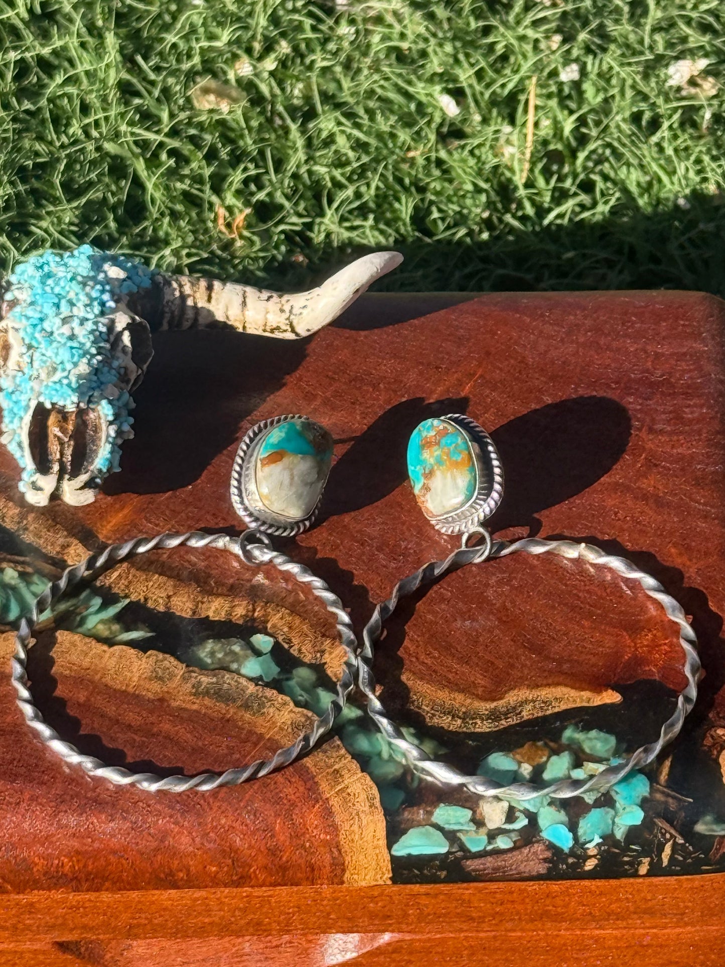 Navajo Handmade Bolder Turquoise Stud Hoops