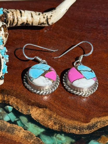 Navajo Handmade Cotton Candy Dangle Earrings