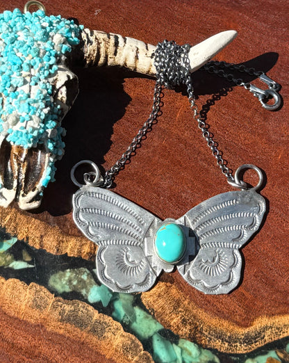Navajo Handmade Kingman Butterfly Pendant Necklace