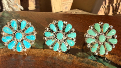 Zuni Handmade Kingman Turquoise Cluster ADJUSTABLE Ring- Alicia Wilson