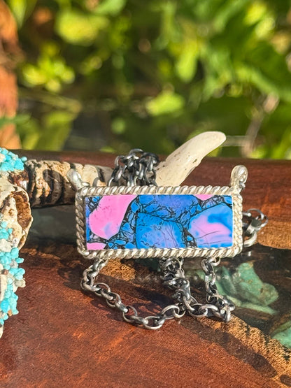 Navajo Handmade Monarch Kingman Dahlia Bar Necklace