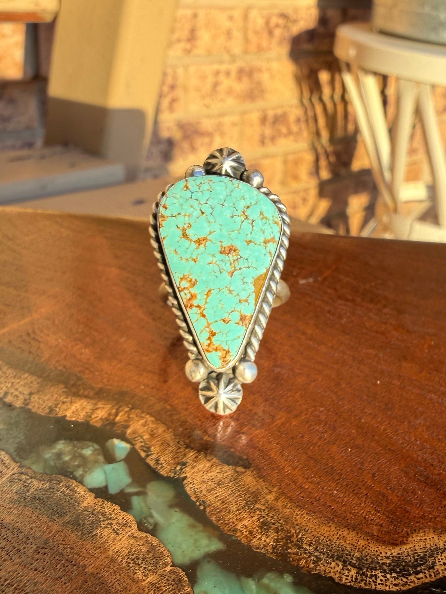 Navajo Handmade Mine 8 Turquoise Adjustable Ring
