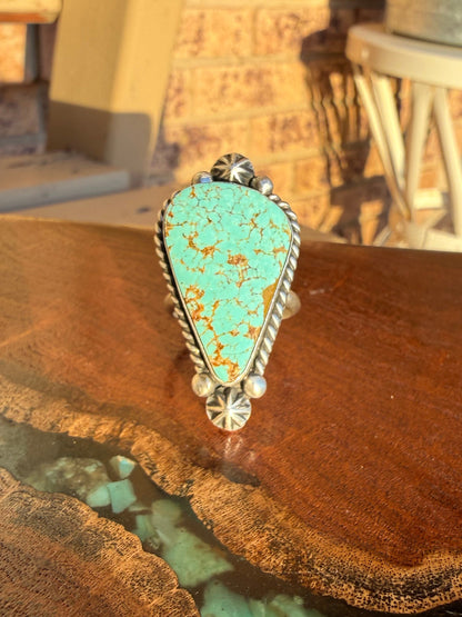 Navajo Handmade Mine 8 Turquoise Adjustable Ring