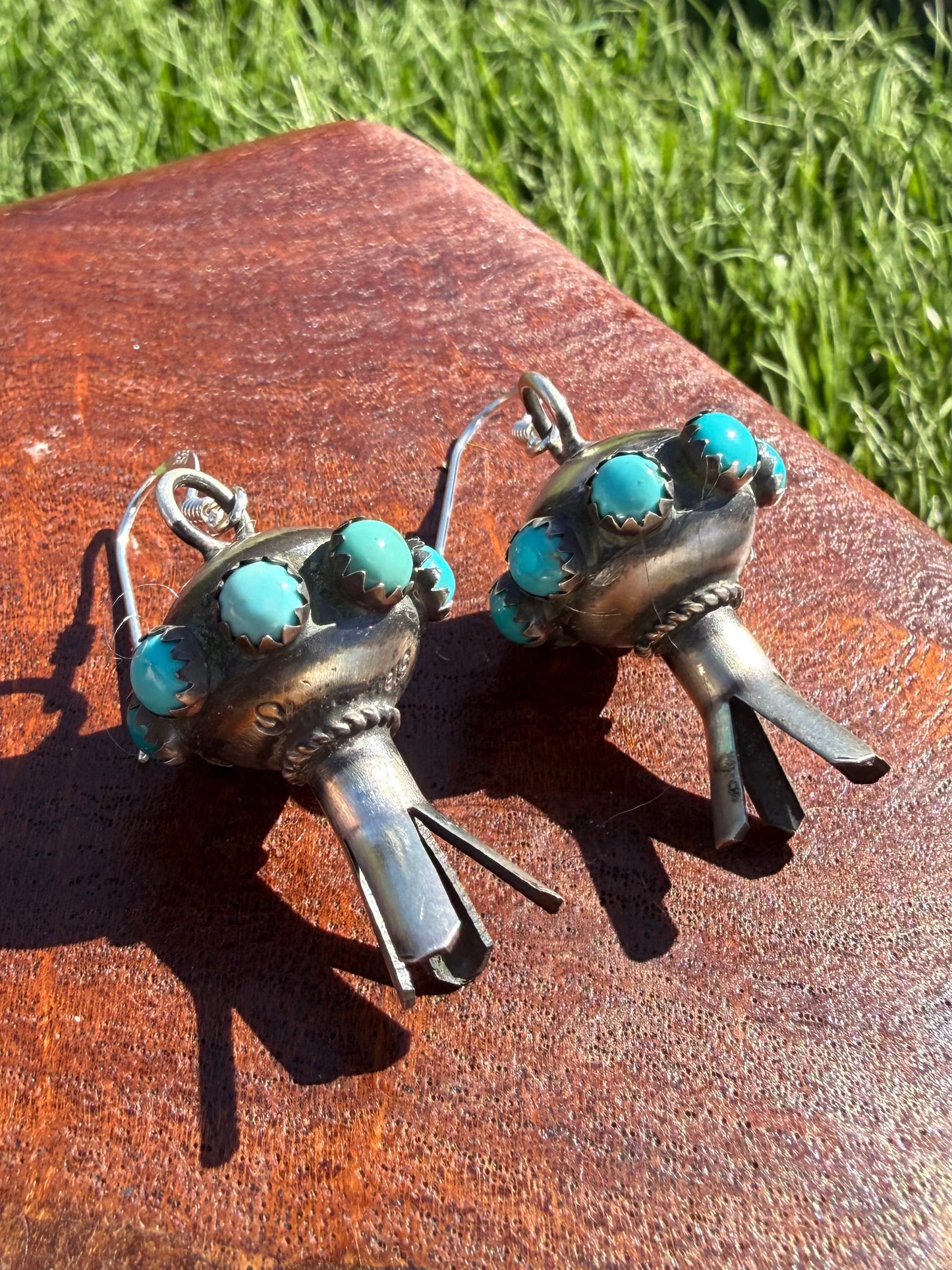 Navajo Handmade Monica Smith Blossom Earrings with Kingman Turquoise