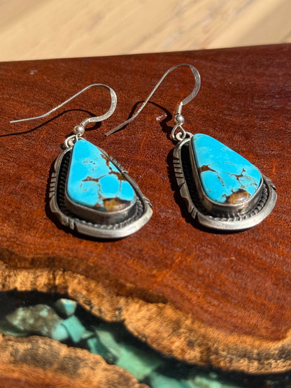 Navajo Handmade Kingman Turquoise Dangle Earrings