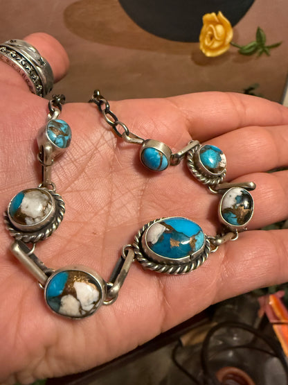 Navajo Handmade Kingman Krush 16” Choker Necklace Set in Sterling Silver-made by Augustine Largo