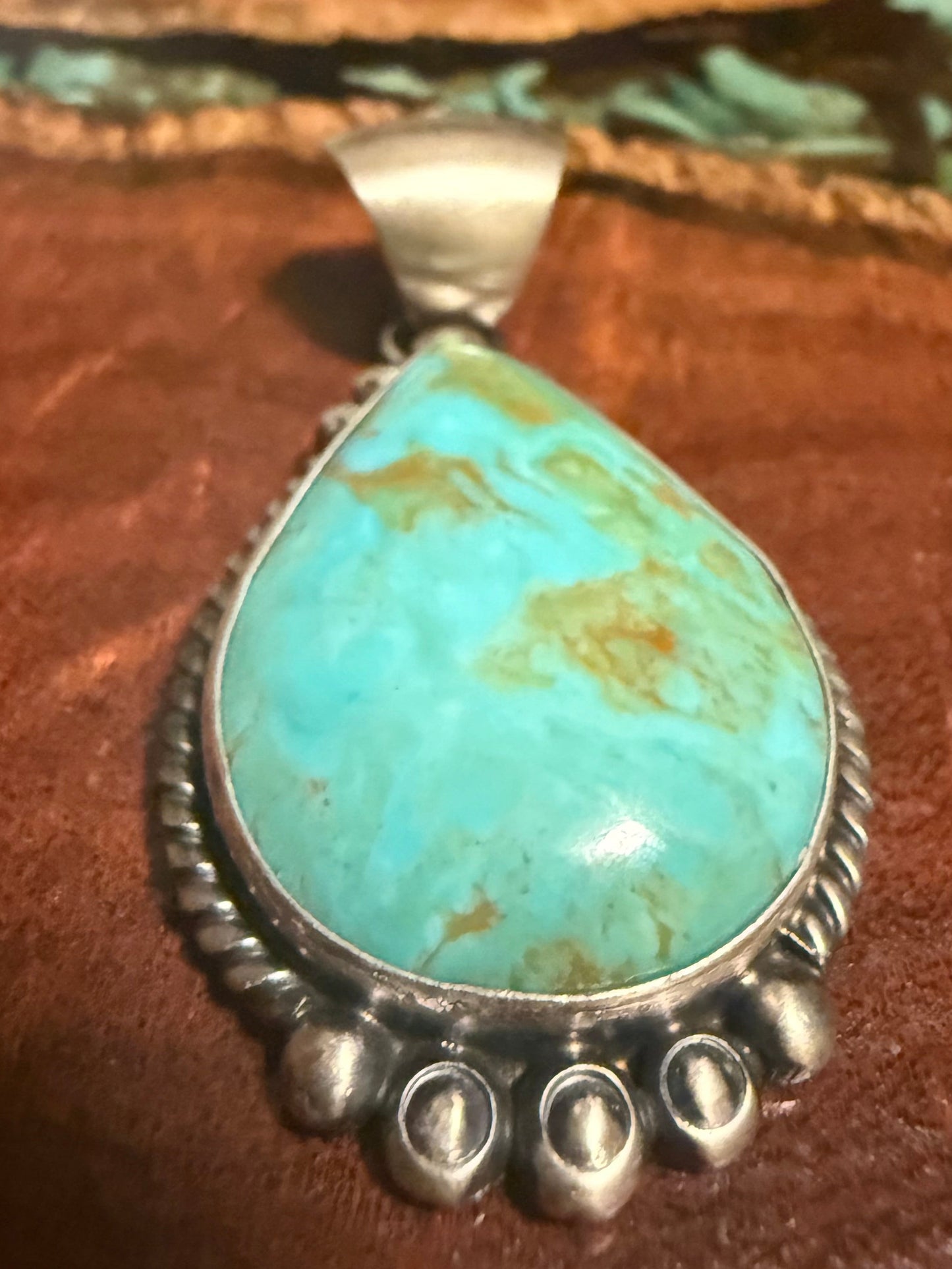 Alfred Martinez Handmade Kingman Turquoise Pendant Set in Sterling Silver.
