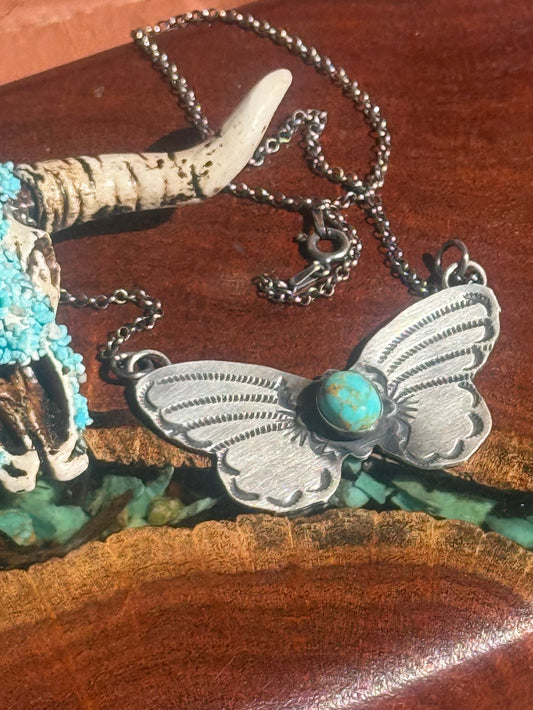 Navajo Handmade Kingman Butterfly Pendant Necklace
