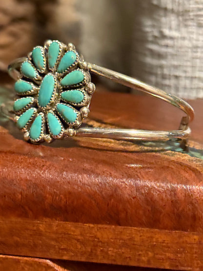 Zuni Handmade Kingman Turquoise Cluster Bracelet Set in Sterling Silver- Made by Alicia Wilson