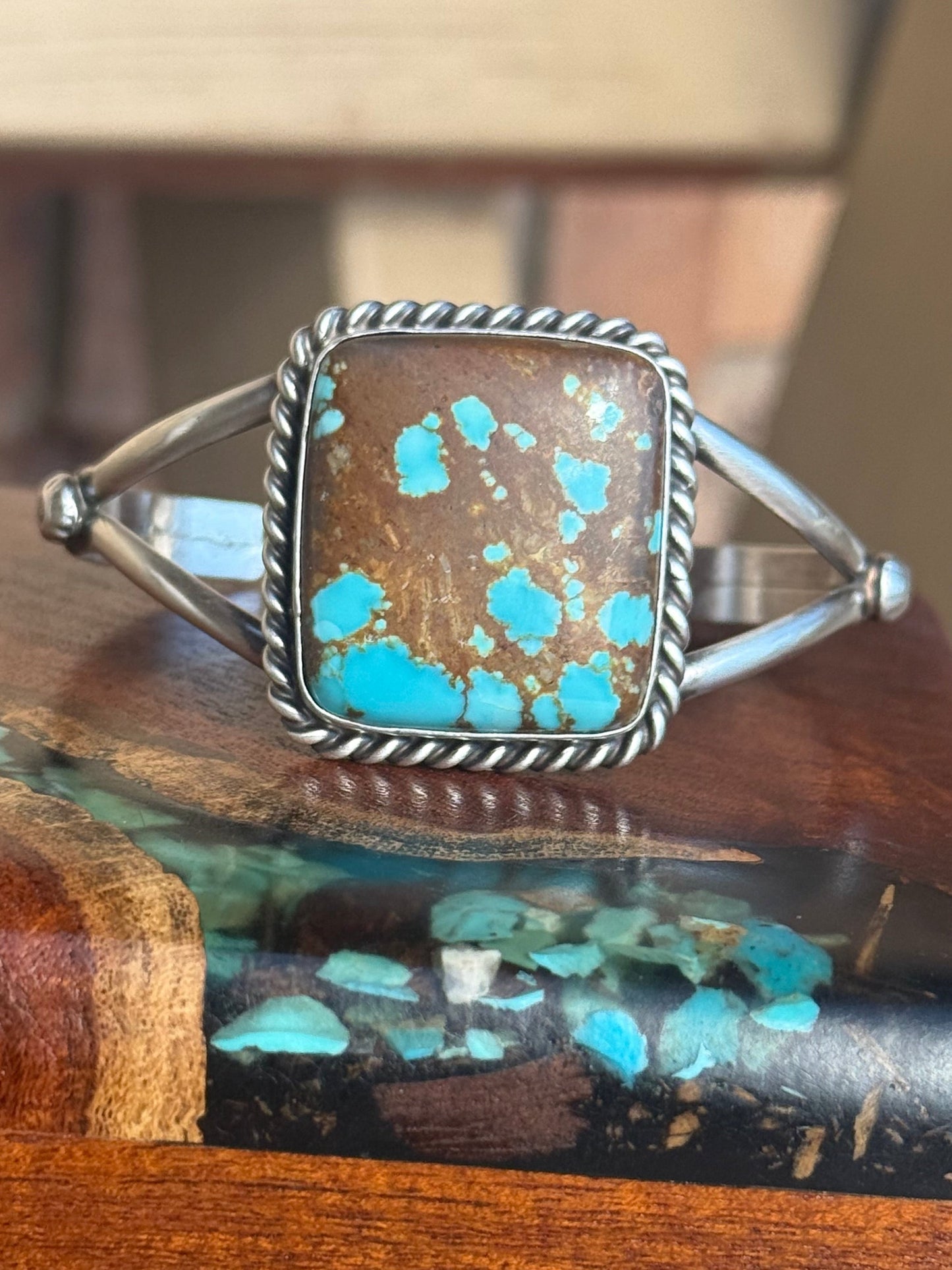 Navajo Handmade Mine 8 Turquoise Cuff Set in Sterling Silver