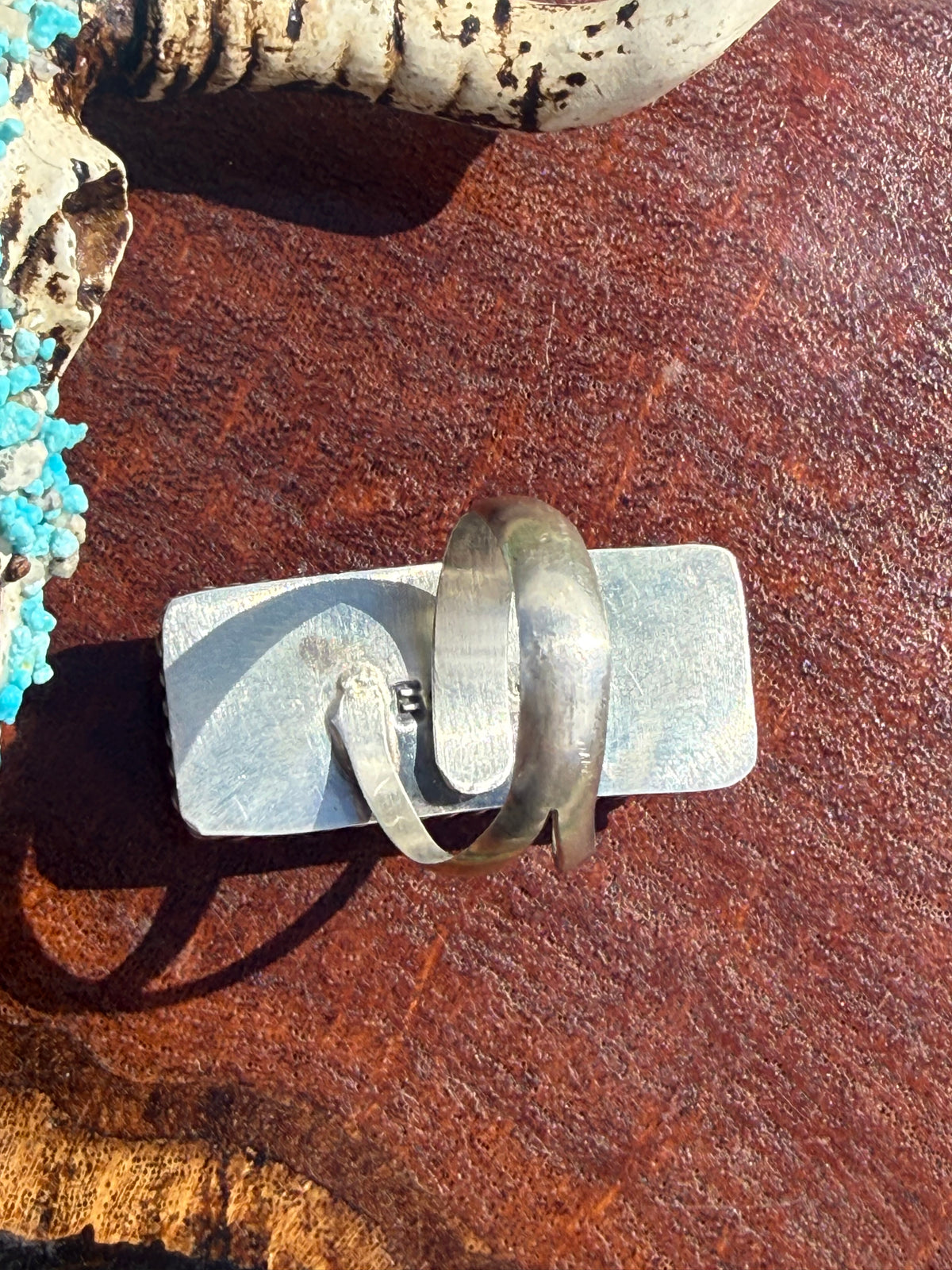 Navajo Hamdmade Blackjack Turquoise Adjustable Large Bar Ring