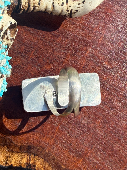 Navajo Hamdmade Blackjack Turquoise Adjustable Large Bar Ring