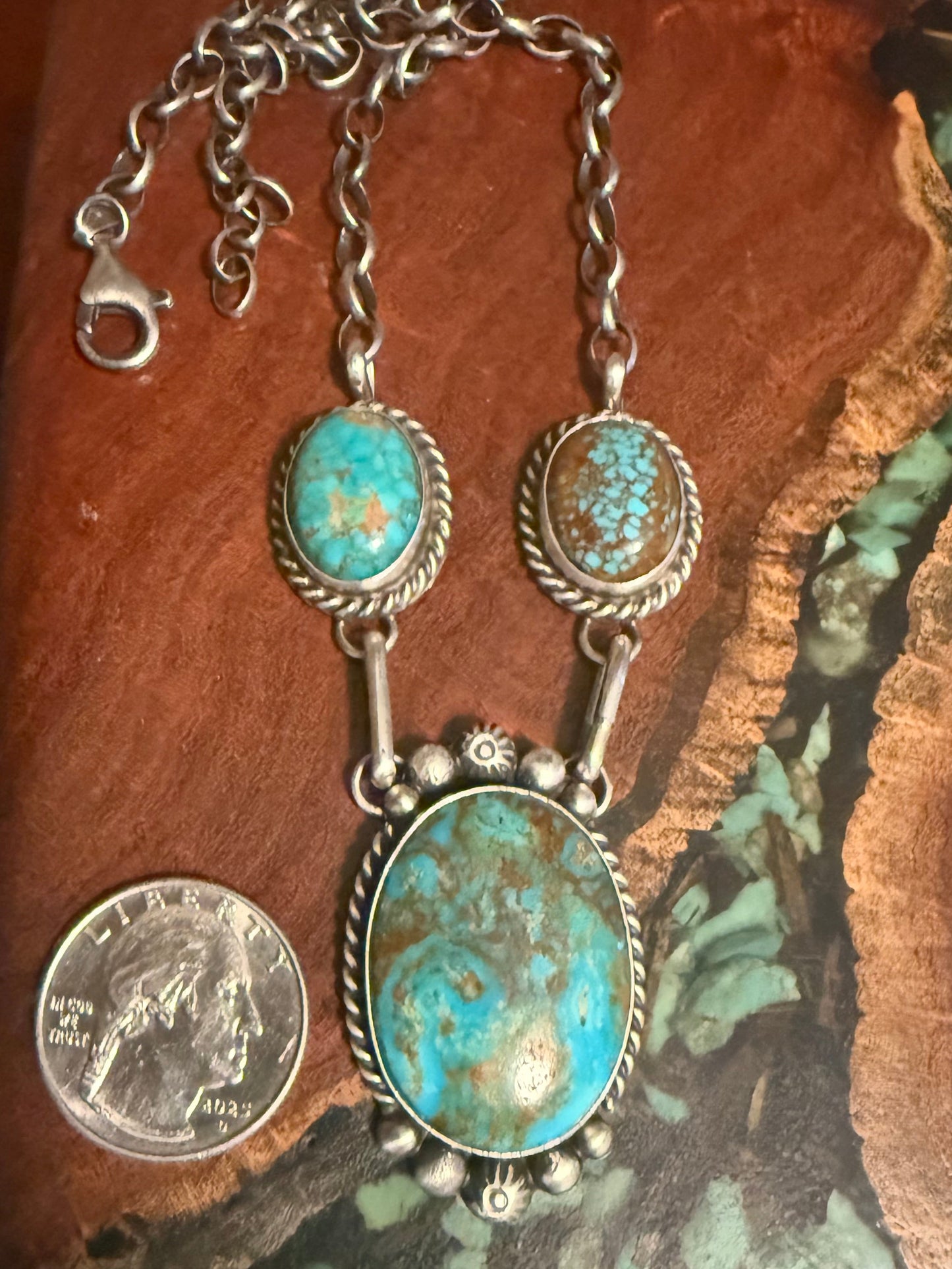 Navajo Handmade Mine 8 Turquoise 3 Stone Lariat