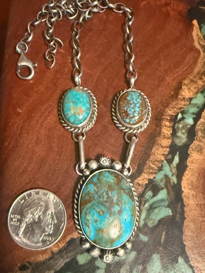 Navajo Handmade Mine 8 Turquoise 3 Stone Lariat