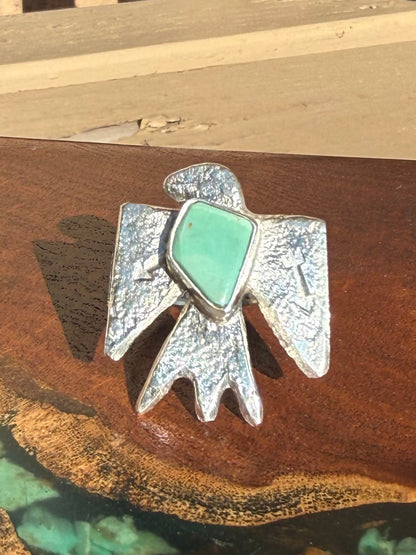 Zuni Handmade Adjustable Kingman Turquoise Thunderbird Ring