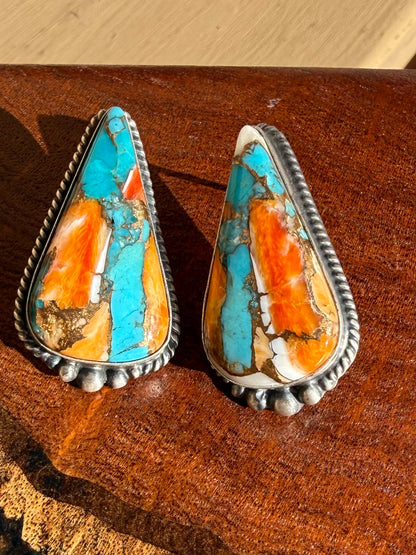 Navajo Handmade Kingman and Spiny Krush Stud Earrings