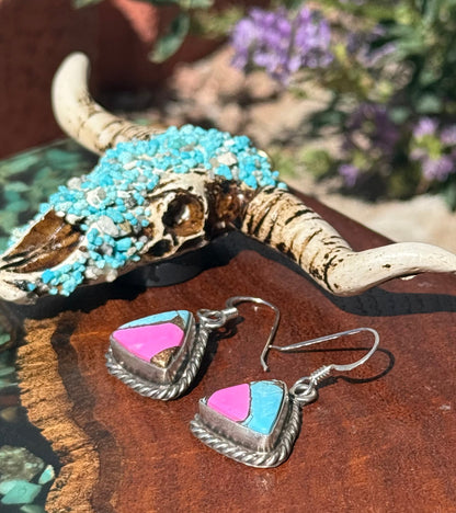 Navajo Handmade Cotton Candy Dangle Earrings