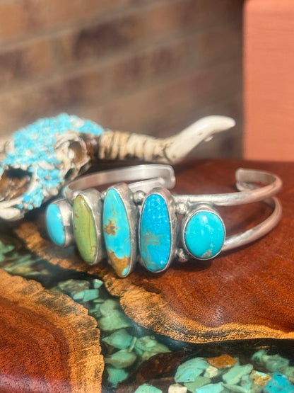 Augustine Largo Kingman Turquoise Five Stone Cuff Bracelet