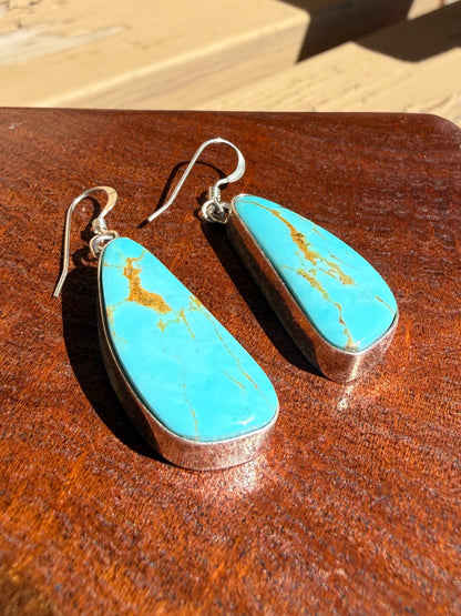 Navajo Handmade Kingman Turquoise Earrings Set in Sterling Silver
