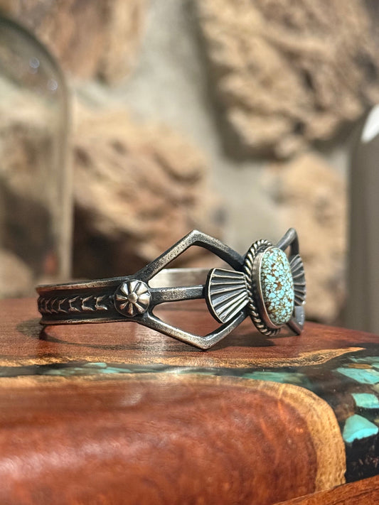 Navajo Handmade Sandcast Kingman Web Cuff