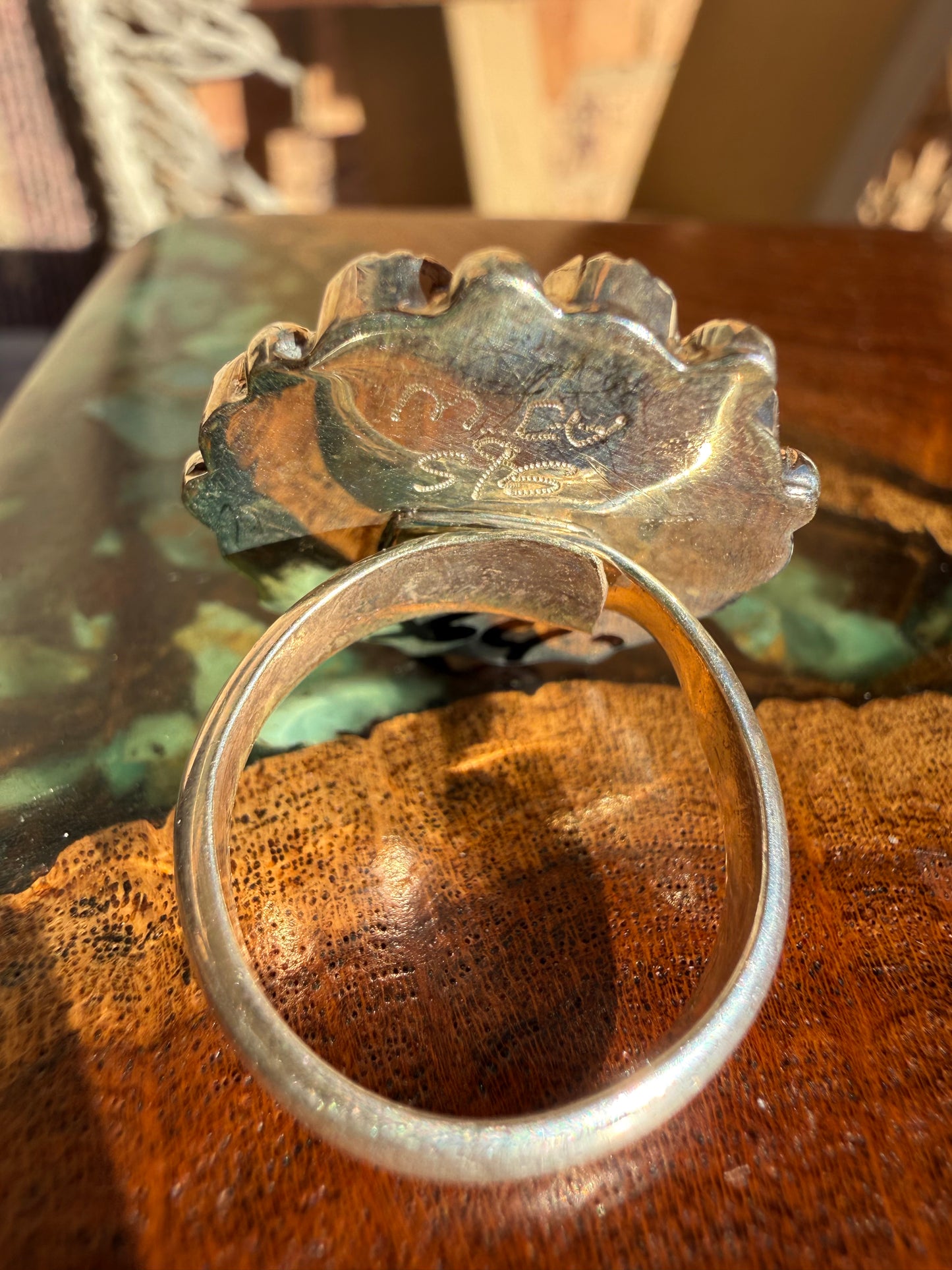 Zuni Handmade Kingman Turquoise Cluster ADJUSTABLE Ring- Alicia Wilson