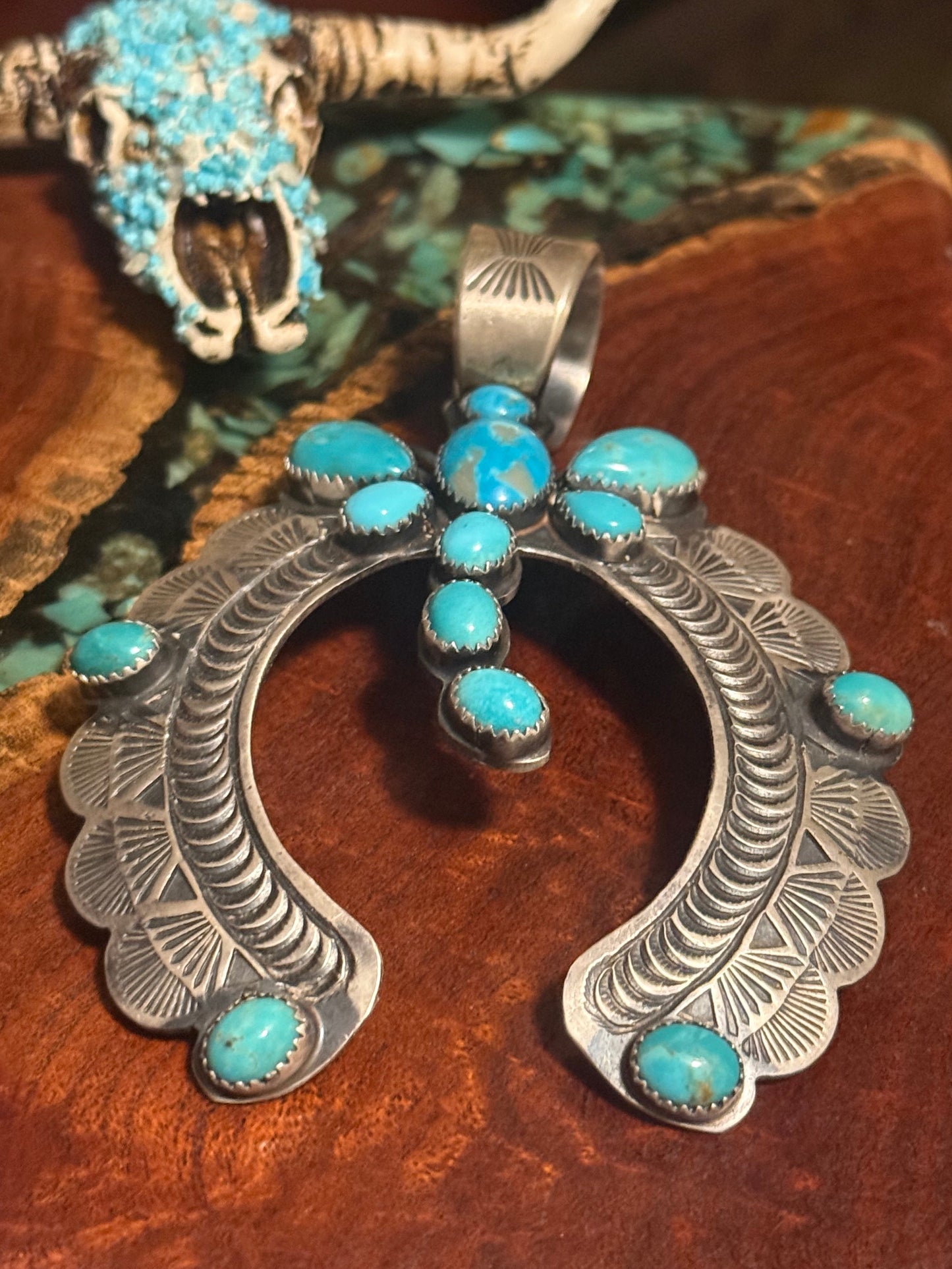 Navajo Handmade Kingman Turquoise Dragonfly Pendant