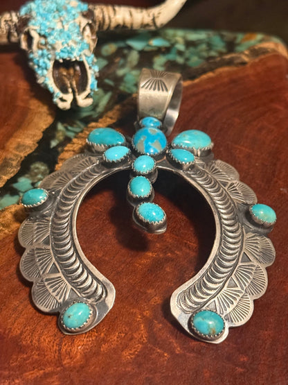 Navajo Handmade Kingman Turquoise Dragonfly Pendant