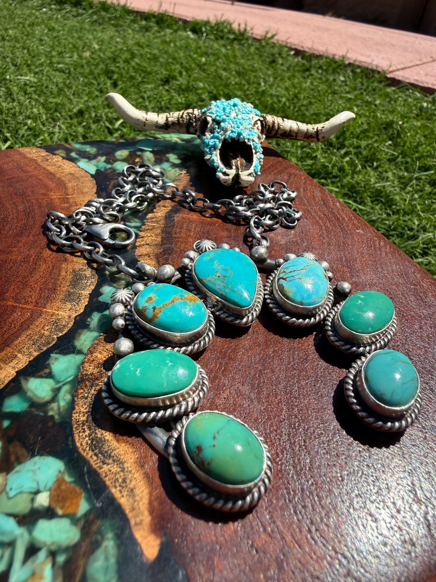 HUGE Navajo Handmade Kingman Turquoise 7 Stone Naja