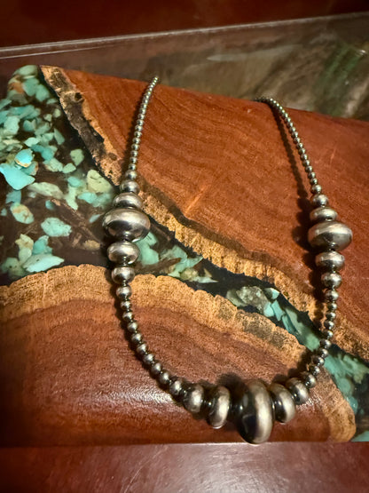 Varied 3mm -14mm Saucer Sterling Silver Bead 18” Necklace