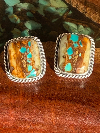 Navajo Handmade Royston Ribbon Stud Earrings Set In Sterling Silver