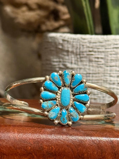 Zuni Handmade Kingman Turquoise Cluster Bracelet Set in Sterling Silver- Made by Alicia Wilson