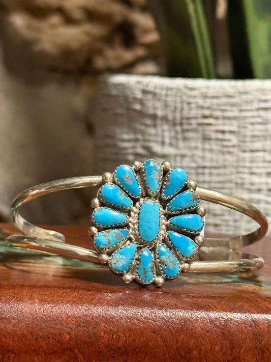 Zuni Handmade Kingman Turquoise Cluster Bracelet Set in Sterling Silver- Made by Alicia Wilson