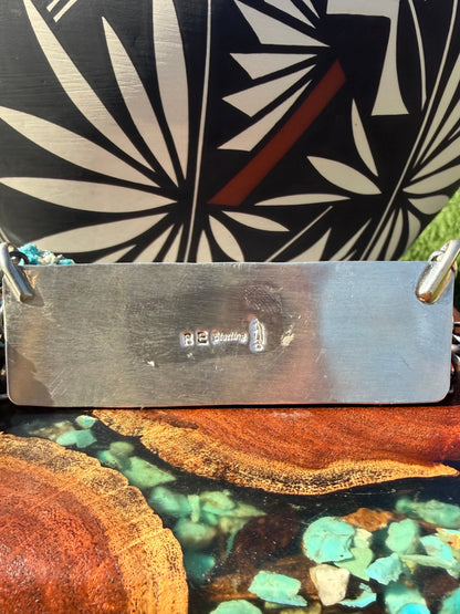 Navajo Handmade Kingman Turquoise White Buffalo Compressed Extra Large Bar Necklace