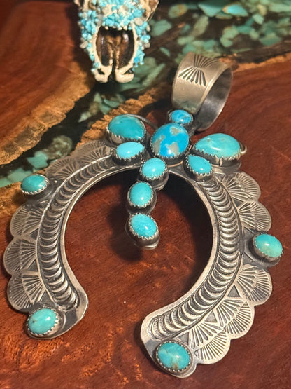 Navajo Handmade Kingman Turquoise Dragonfly Pendant