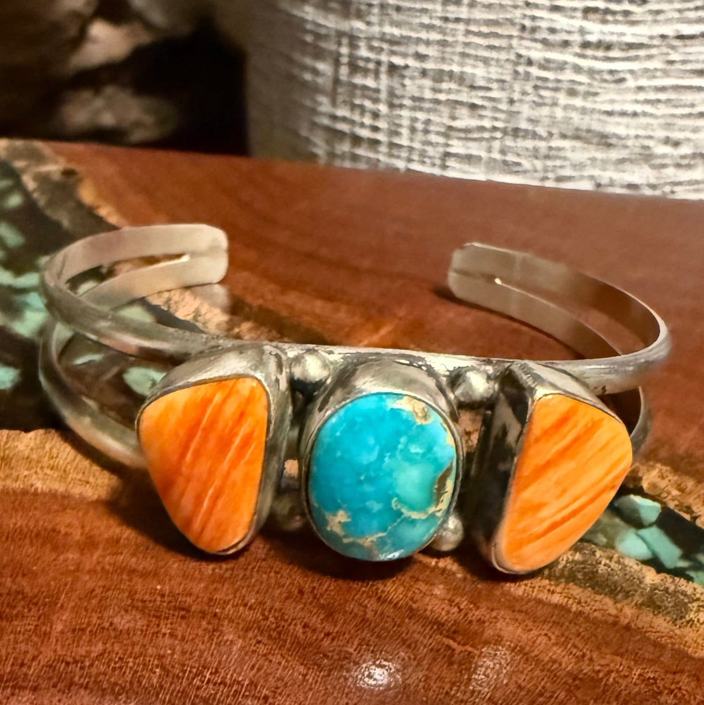 Augustine Largo Navajo Handmade 3 Stone Cuff Set in Sterling Silver