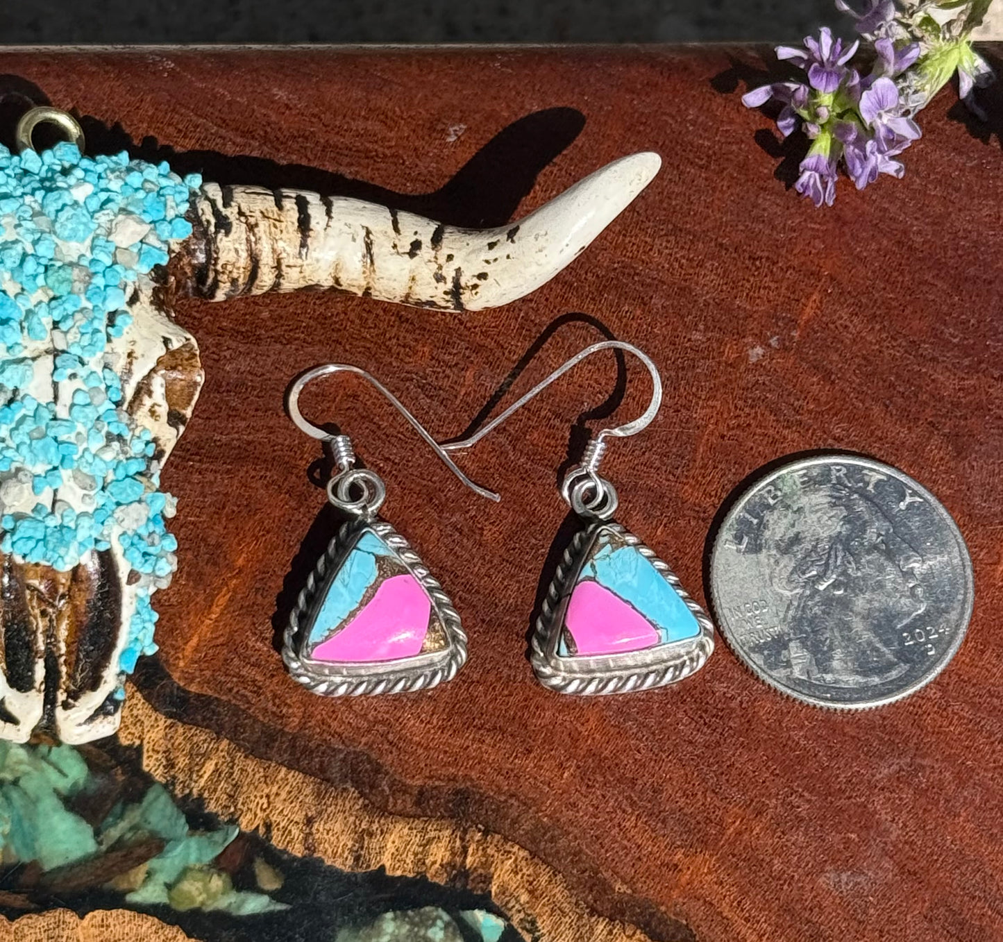 Navajo Handmade Cotton Candy Dangle Earrings