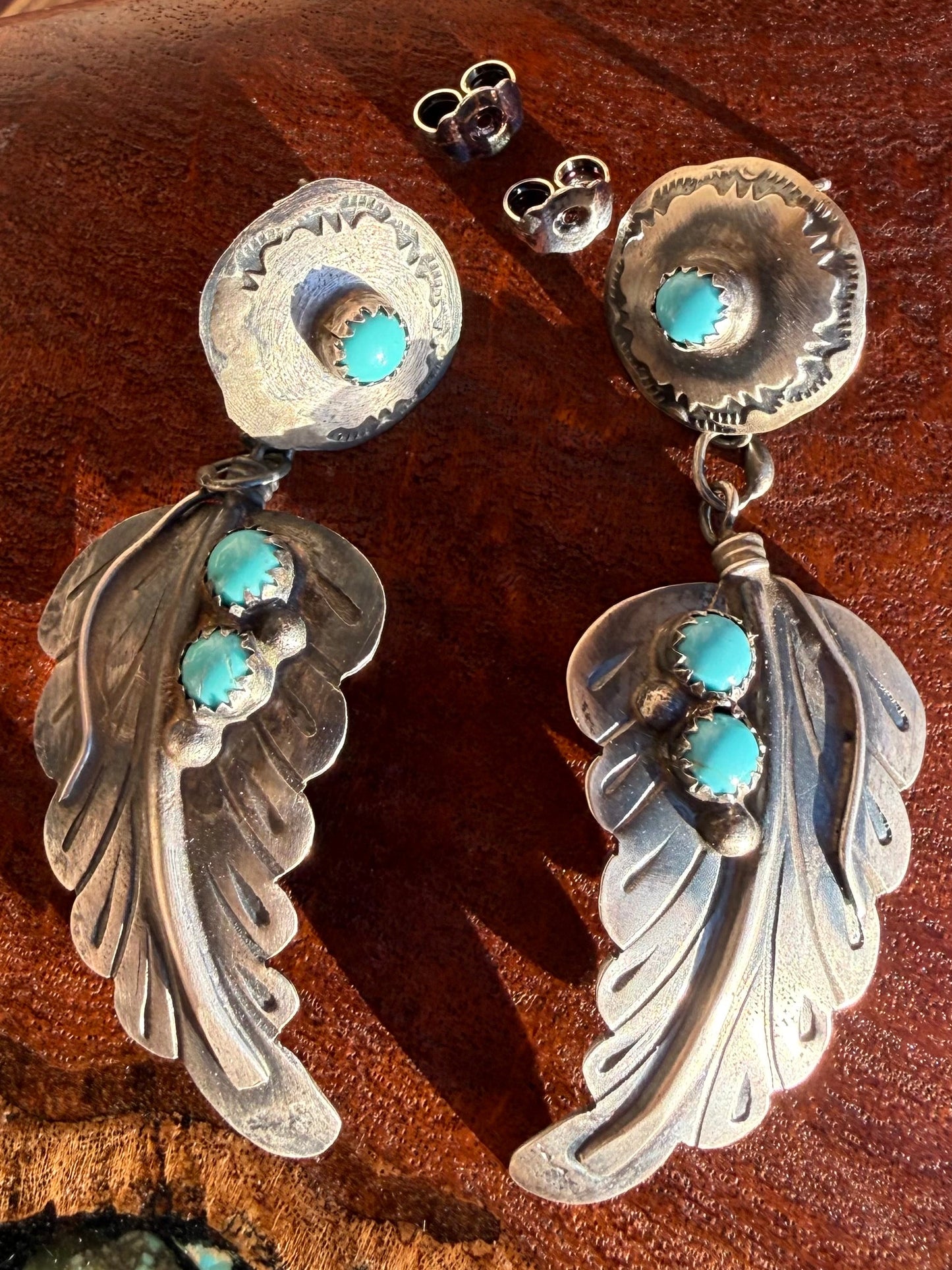 Navajo Handmade Feather Dangle Earrings - Made by Tim Yazzie