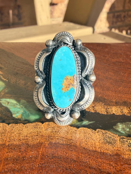 Navajo Handmade Royston Turquoise Ring Set in Sterling Silver
