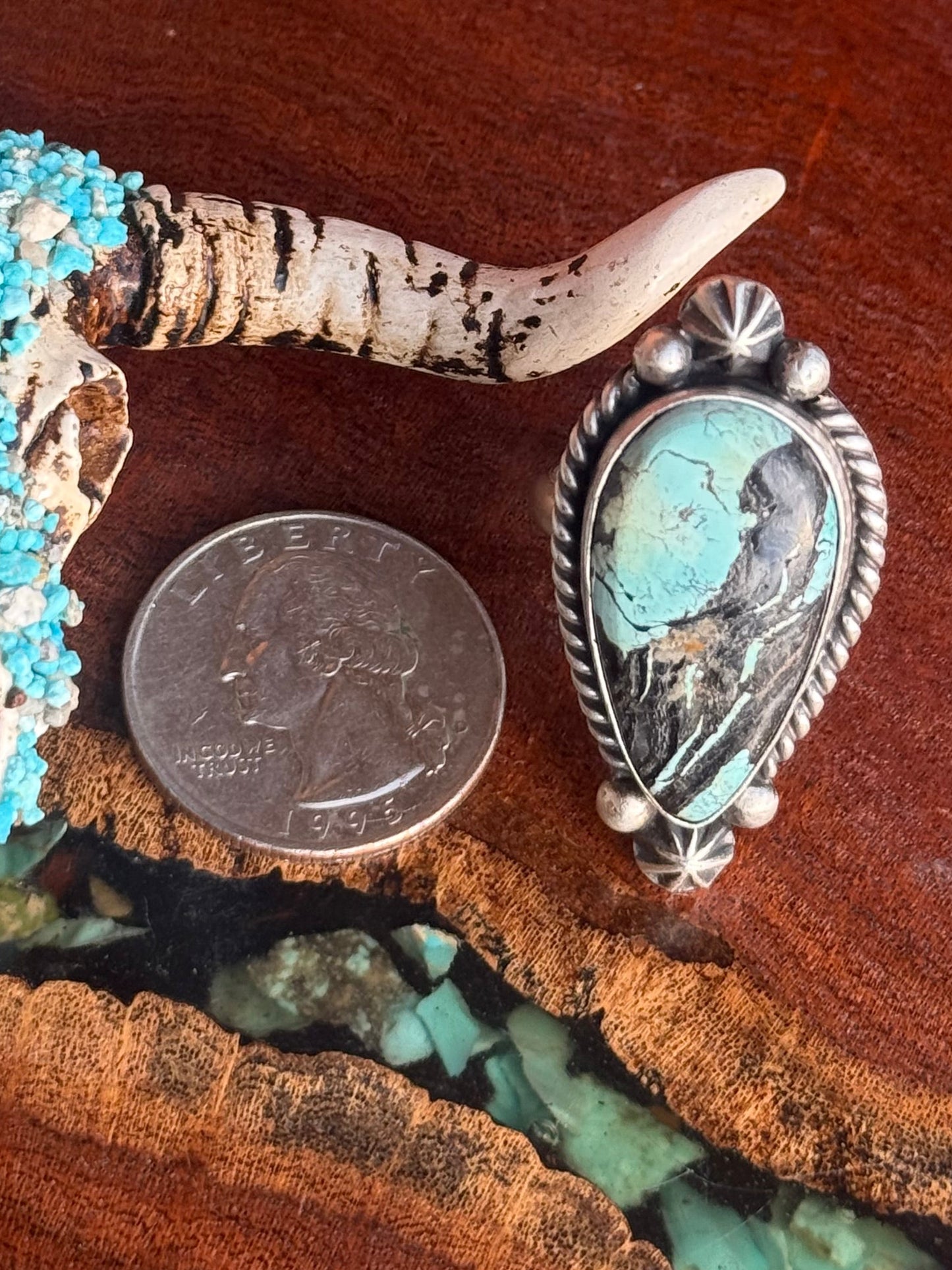 Navajo Hamdmade BlackJack Turquoise Adjustable Ring