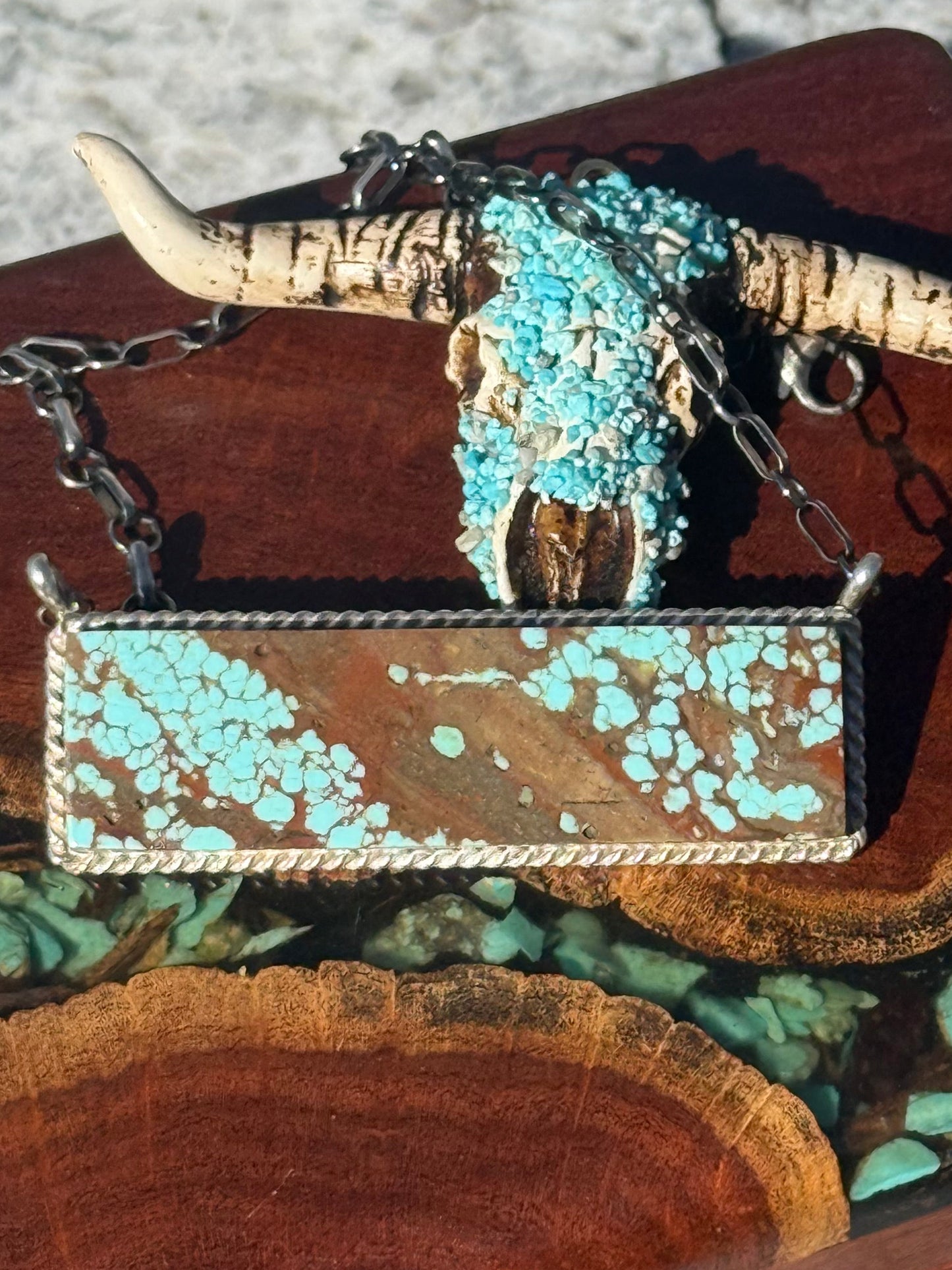 Navajo Handmade Mine 8 Turquoise Extra Large Bar Necklace