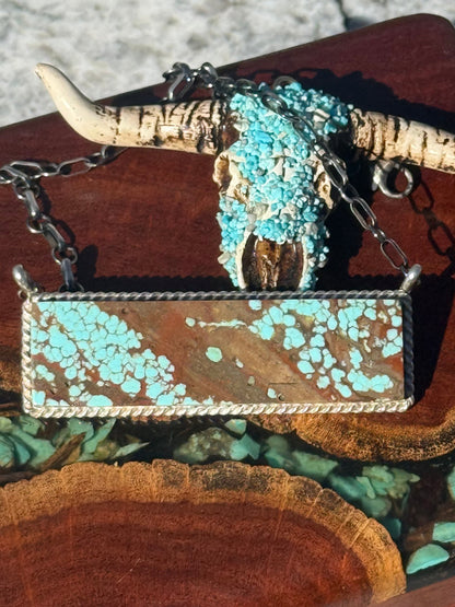 Navajo Handmade Mine 8 Turquoise Extra Large Bar Necklace