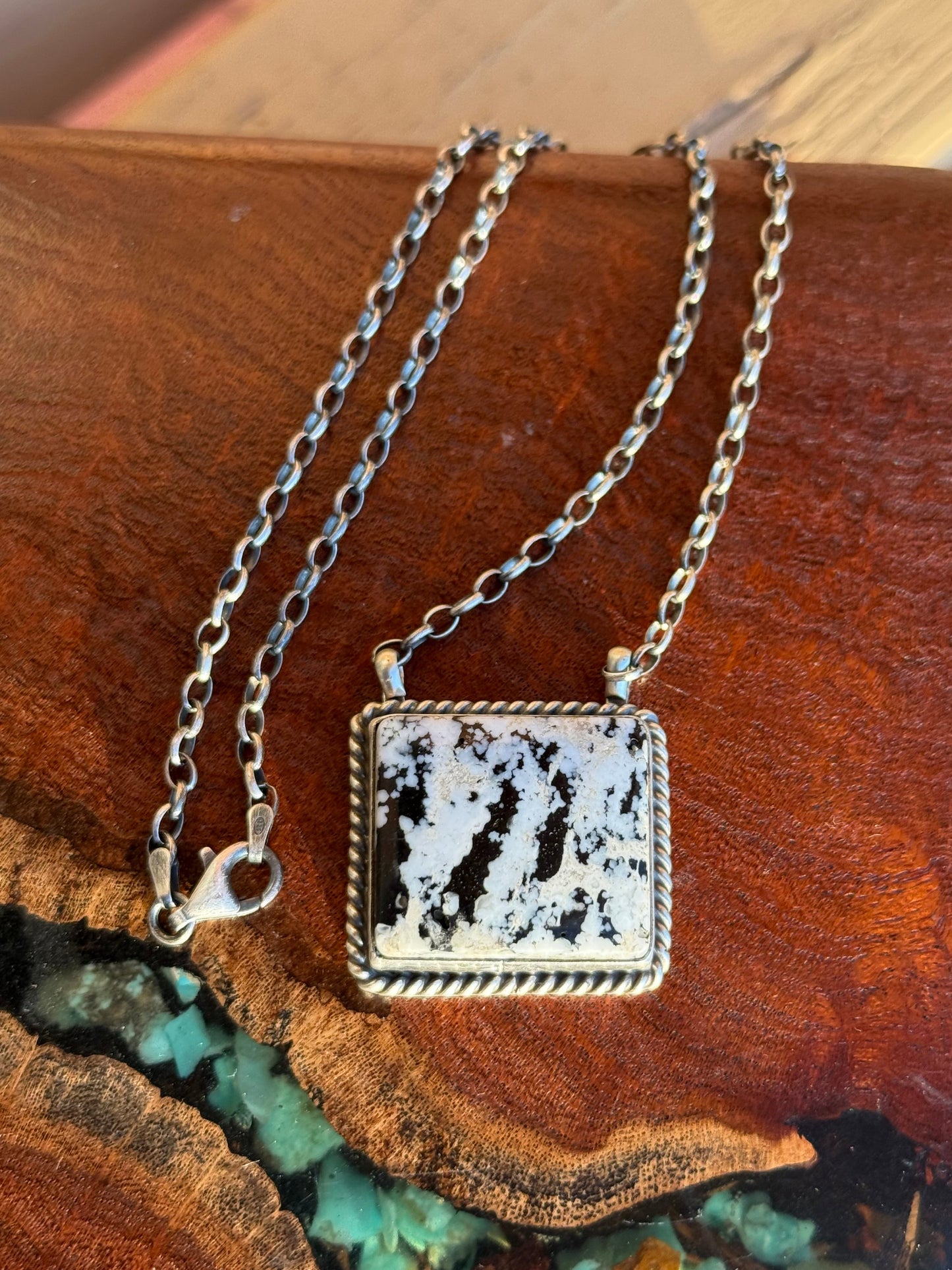 Navajo Handmade Magnesite Bar Necklace with 16” Chain