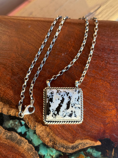 Navajo Handmade Magnesite Bar Necklace with 16” Chain