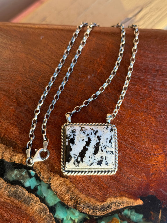 Navajo Handmade Magnesite Bar Necklace with 16” Chain