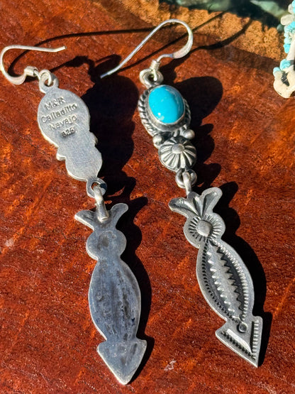 Navajo Handmade Kingman Turquoise Dangle Arrow Earrings