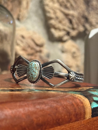Navajo Handmade Sandcast Kingman Web Cuff