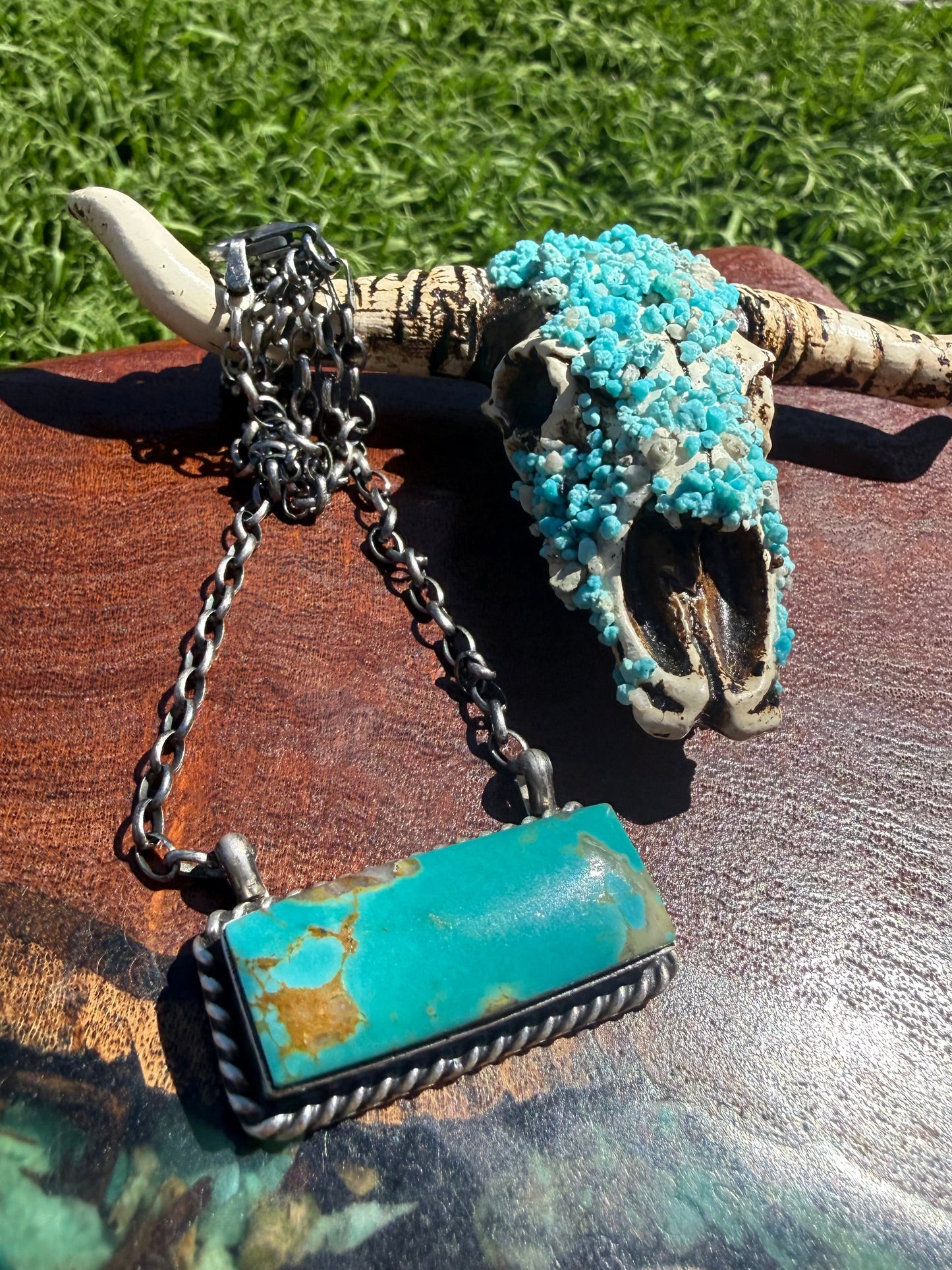Navajo Handmade Kingman Turquoise Large Bar
